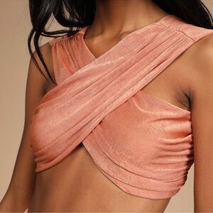 NEW Lulu's Cross Front Sleeveless Crop Top-Copper-Size Small